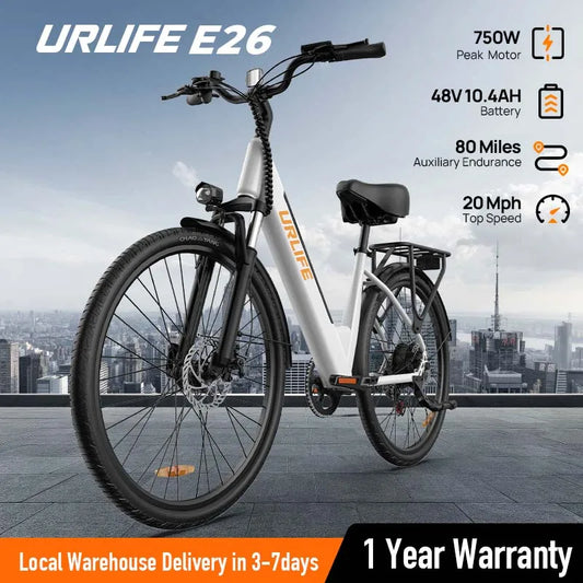 URLIFE Peak 750W E26 Electric Bike For Adults Removable Battery