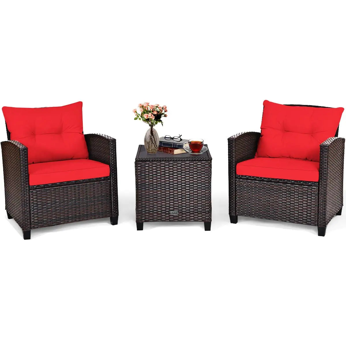 PE Rattan 3 Piece Outdoor Patio Sofa Set With Cushions