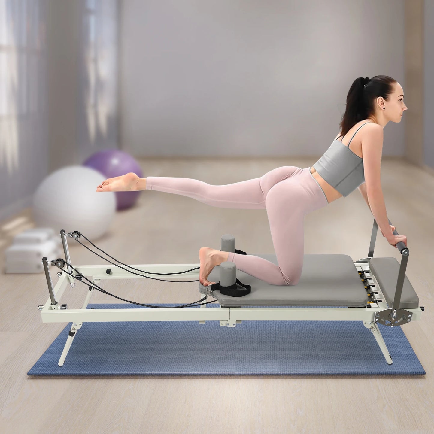 Foldable Pilates Reformer Machine For Yoga Fitness