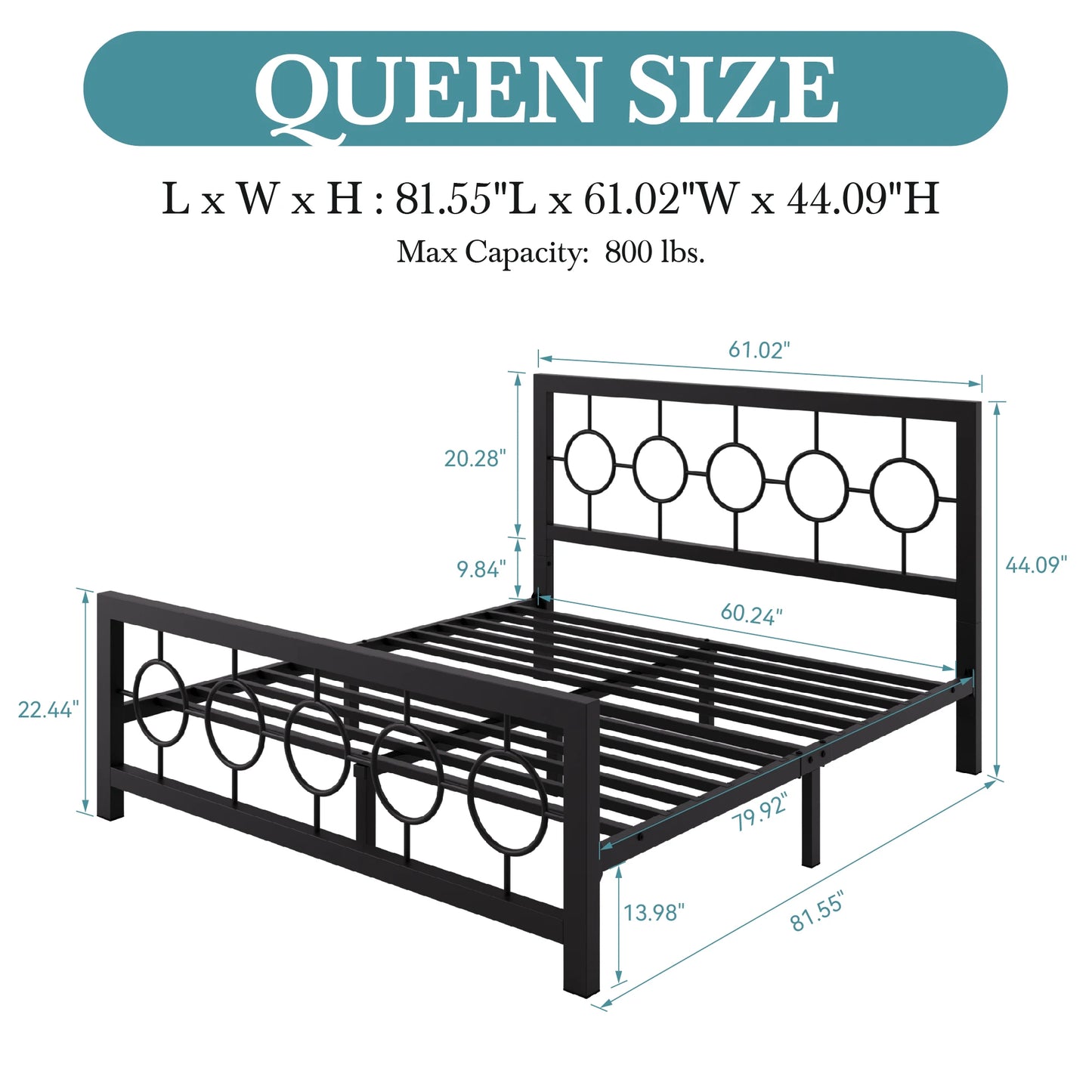 Hoomic Metal Platform Bed With Vintage Design