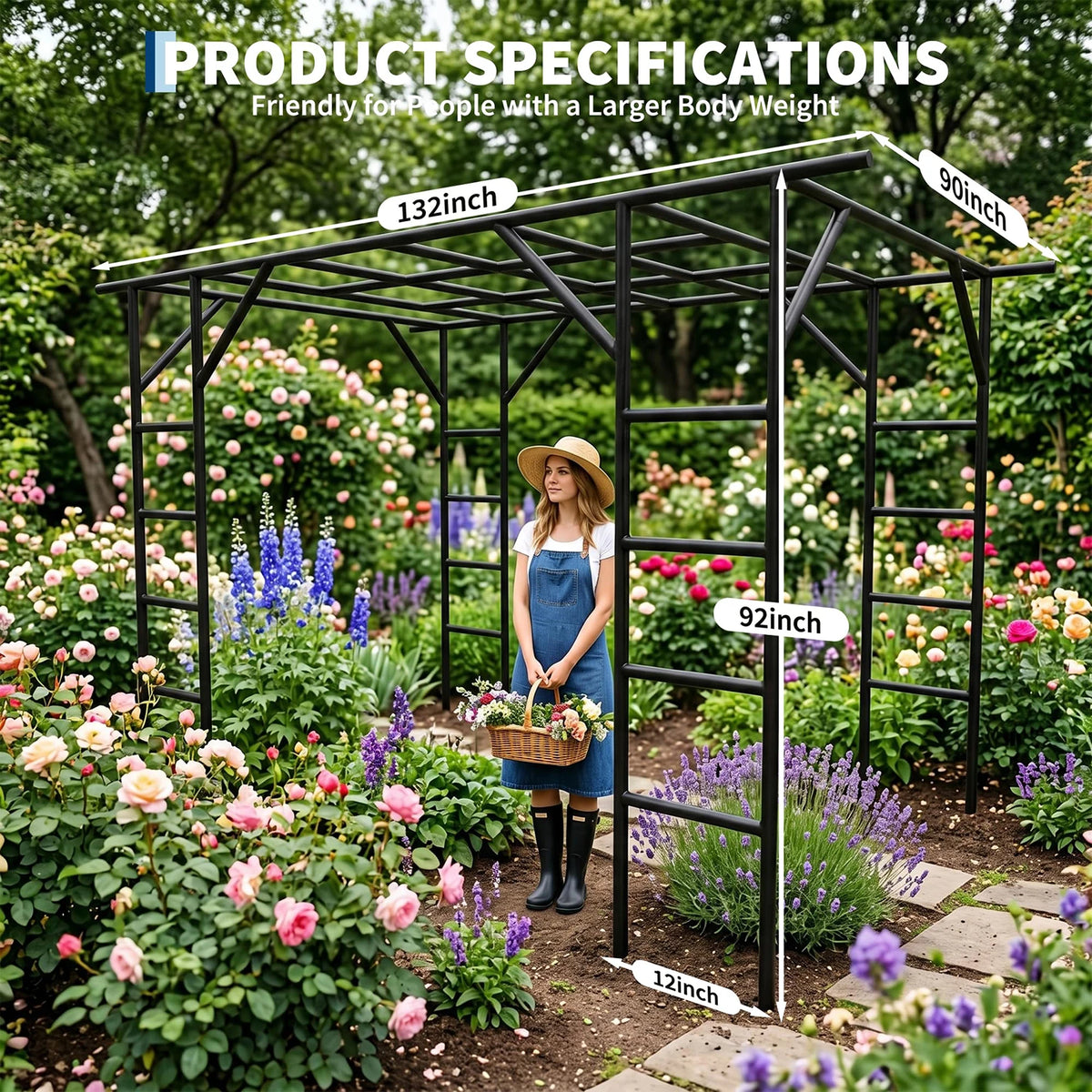 HiMiss Heavy Duty Metal Garden Arch Plant Trellis For Vines
