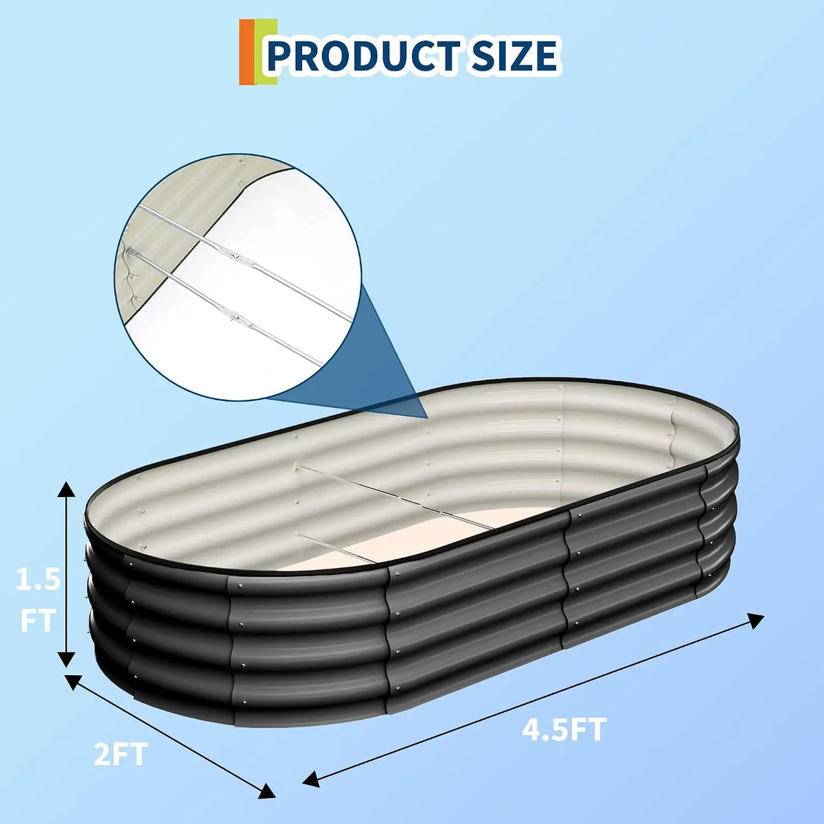 Tacleekii Galvanized Steel Oval Raised Garden Bed Planter Box