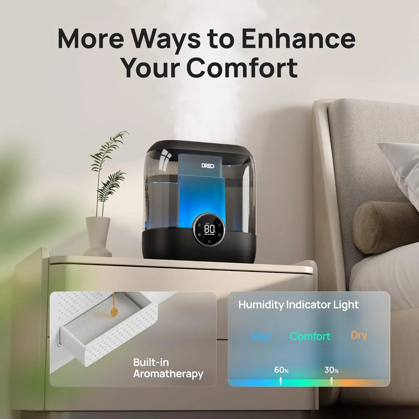 Smart Humidifier For Bedroom And Large Room Quiet Ultrasonic Night Light