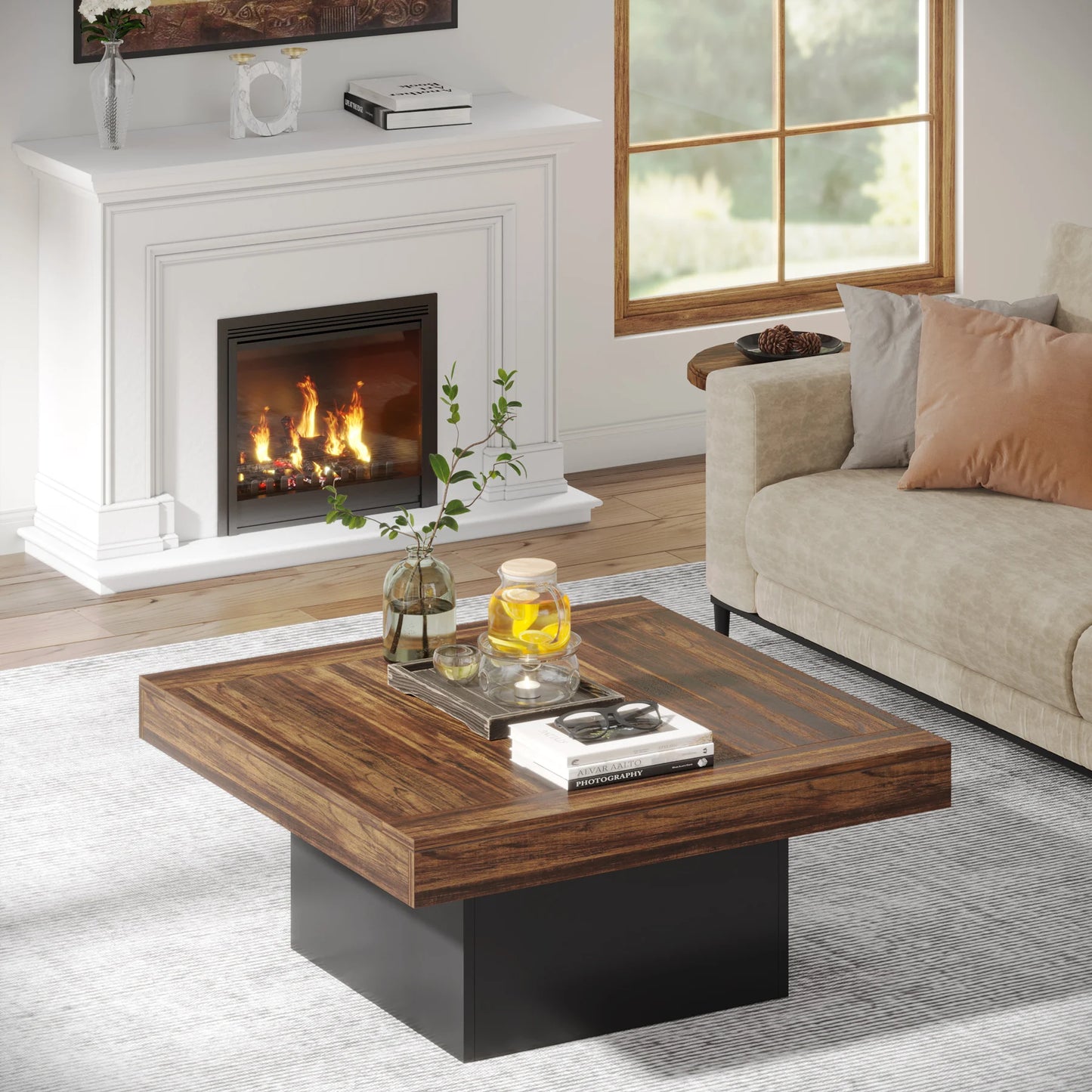 Tribesigns Square LED Coffee Table With Engineered Wood Finish