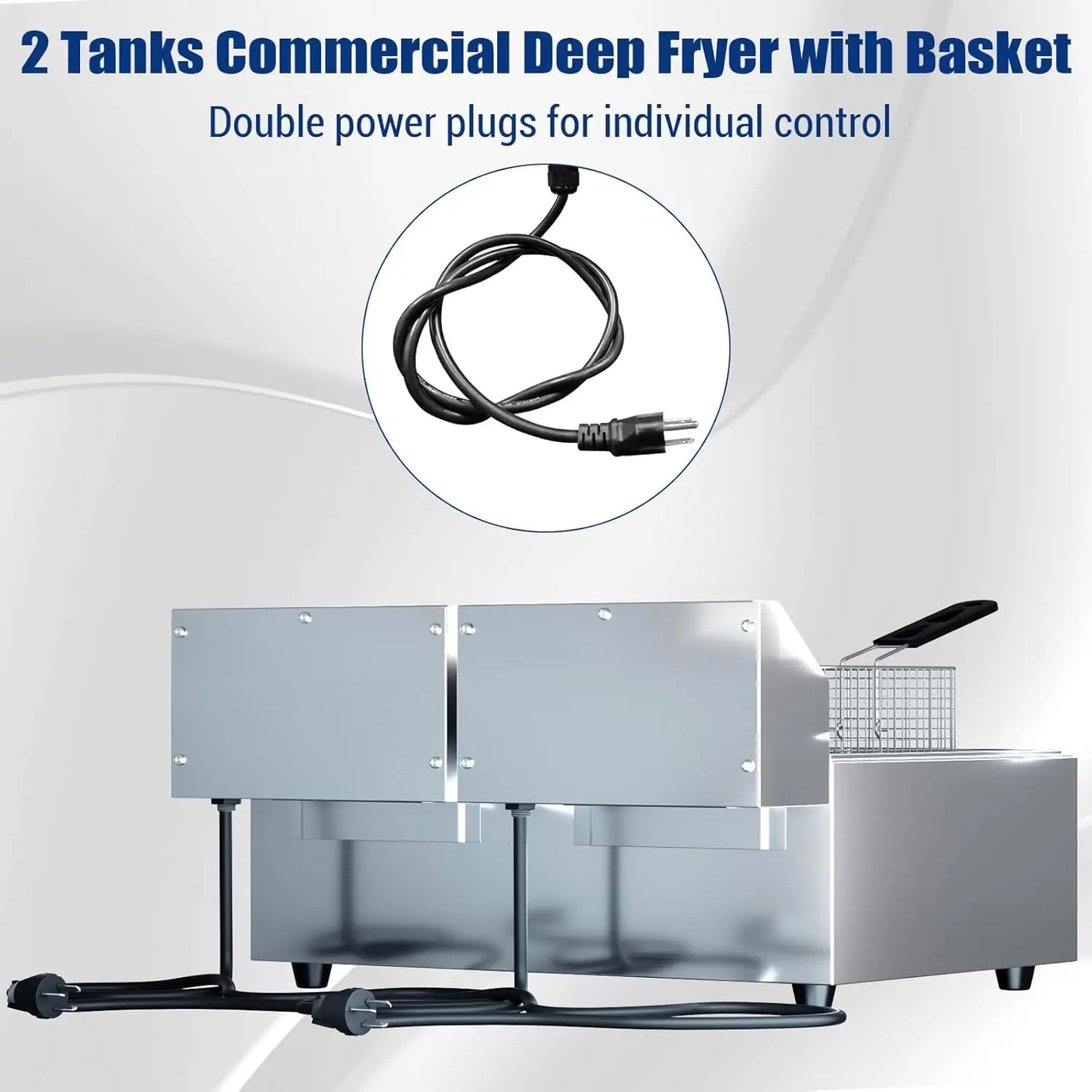 Acekool Commercial Electric Deep Fryer With Baskets Adjustable Temperature