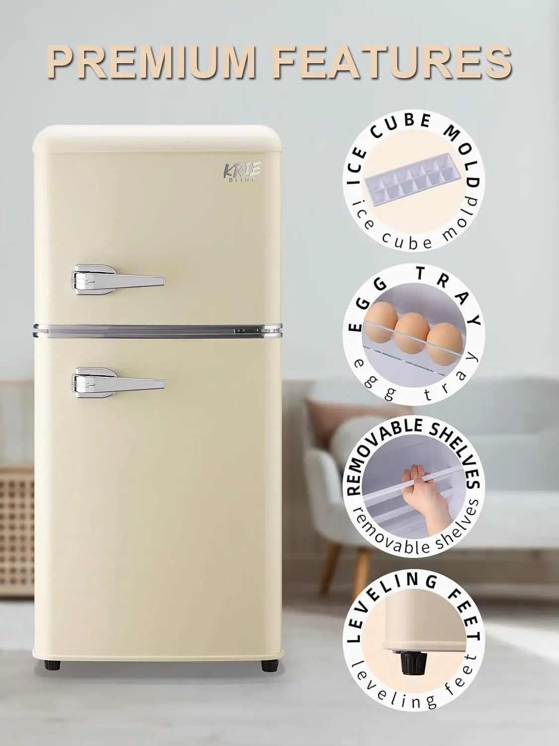 Krib Bling Retro Compact Refrigerator With Freezer