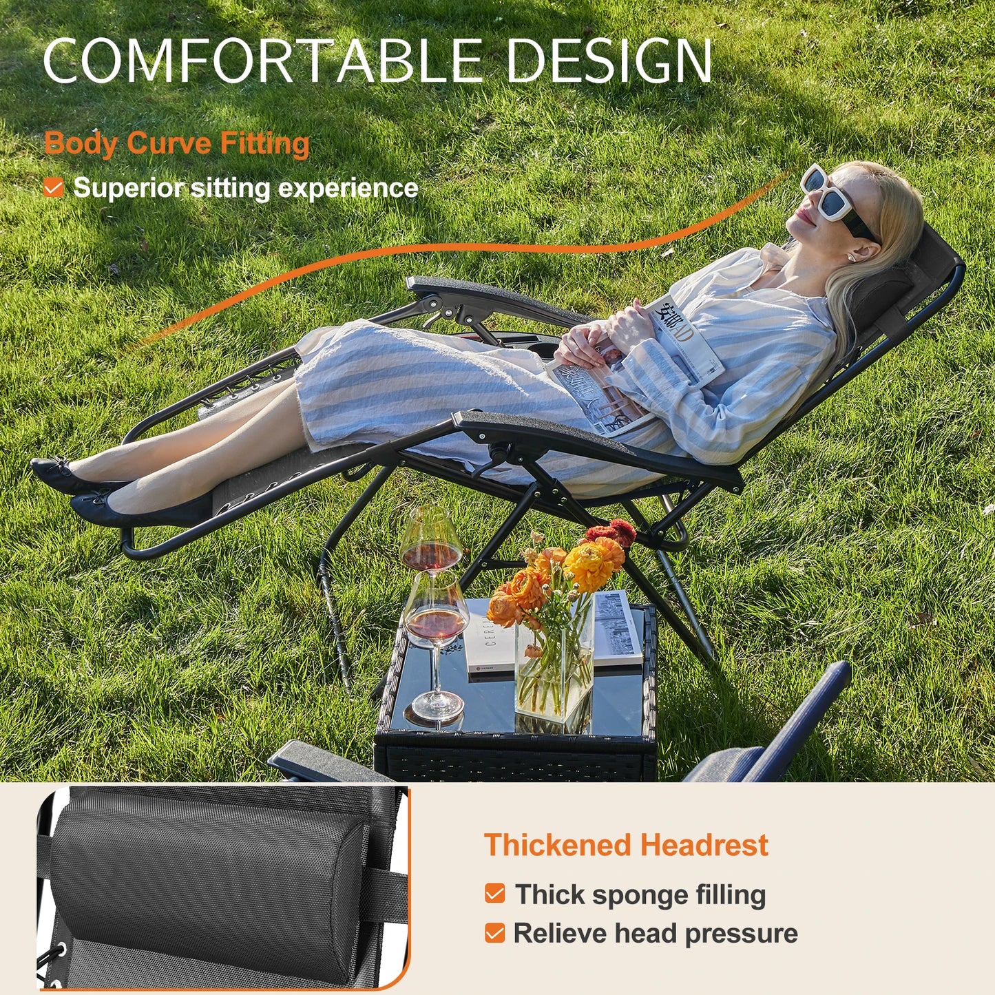 JHK Cup Holder Zero Gravity Portable Recliner For Patio