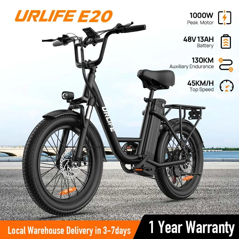 URLIFE 1000W E20 Electric Bike With Removable 48V Battery Dual Disc Brakes