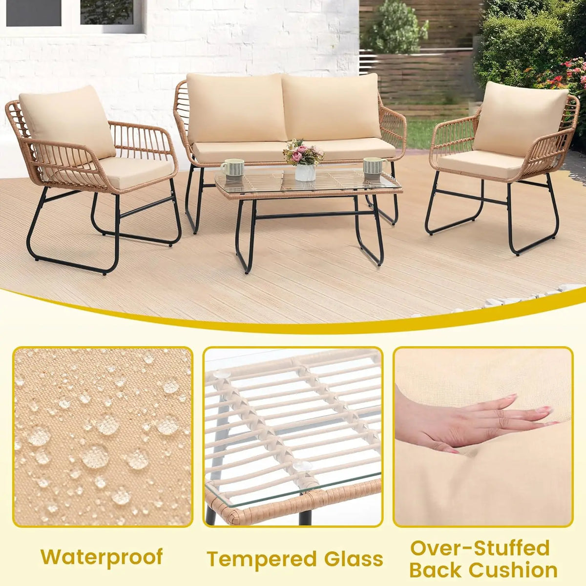 Modern Rattan Outdoor Patio Bistro Set With Sofa And Chairs
