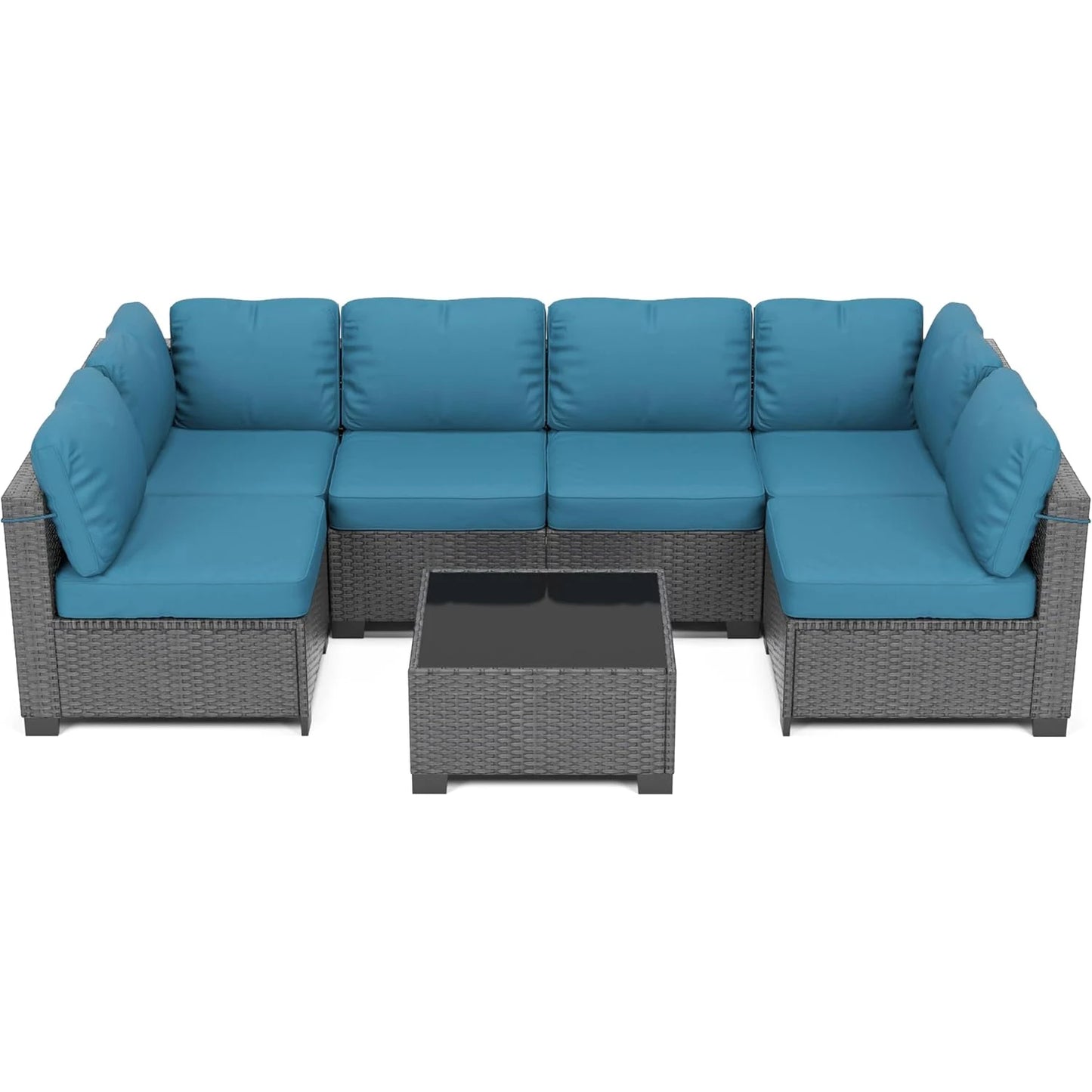 HobbyLane 7 Piece Modular Outdoor Furniture Set PE Rattan Wicker Patio Garden