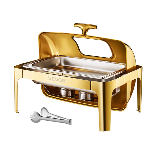 SucceBuy 9Qt Roll Top Chafing Dish Buffet Server Stainless Steel