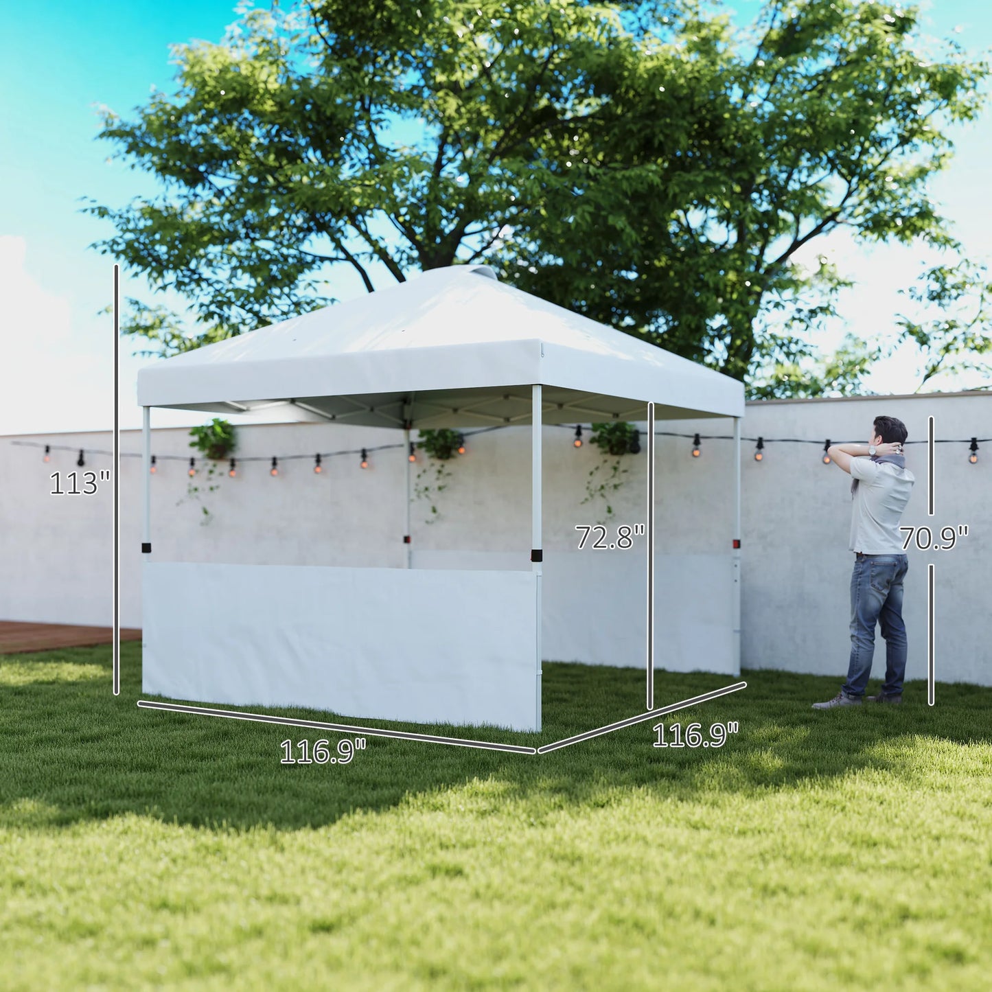 10' X 10' Pop up Canopy Tent with 2 Half Sidewalls, White