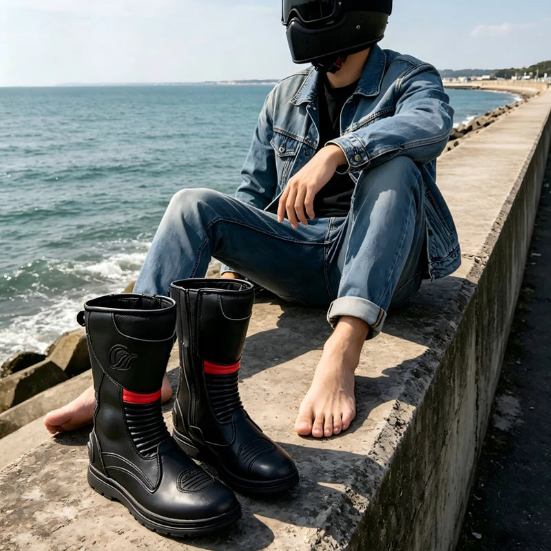 Leather Off Road Motorcycle Boots With Ankle Protection