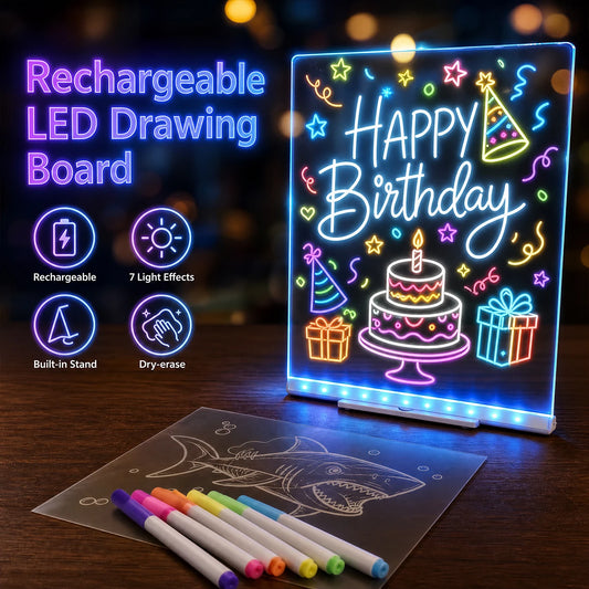 Acrylic LED Glowing Drawing Board USB Powered Rewritable Message Lamp with Colorful Pens, Children's Night Light for Bedroom Birthday Gift Holiday Decor