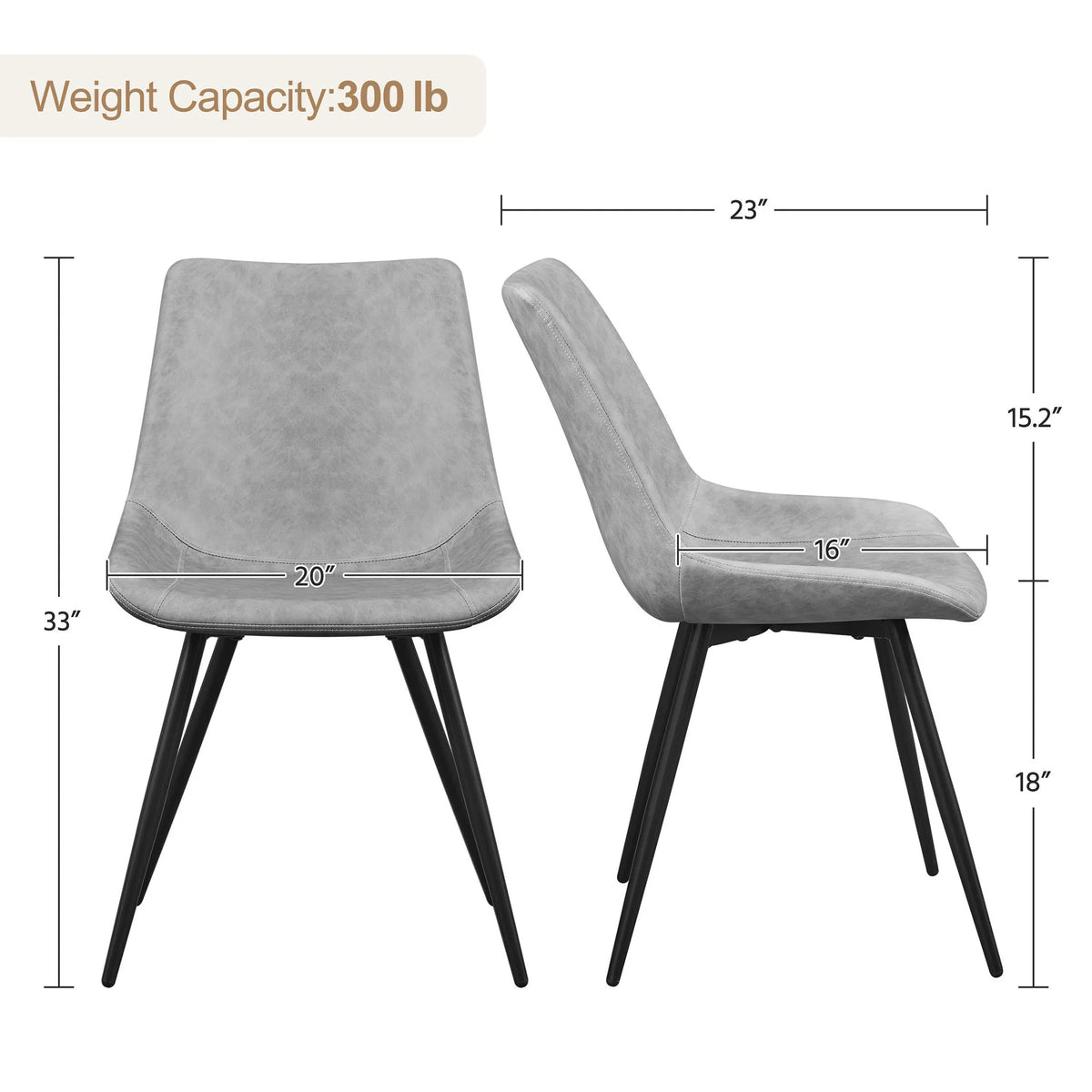 Modern Dining Chairs Set Of 2, Upholstered Faux Leather Kitchen Chairs With Metal Legs, Armless Side Chairs For Home, Dining Room, Gray