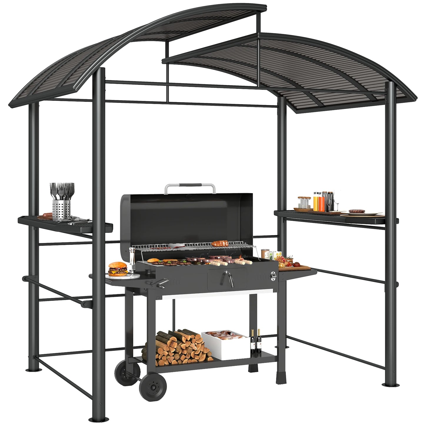 8' X 5' Outdoor Grill Gazebo Bbq Canopy with Vented Pc Roof, Side Shelves