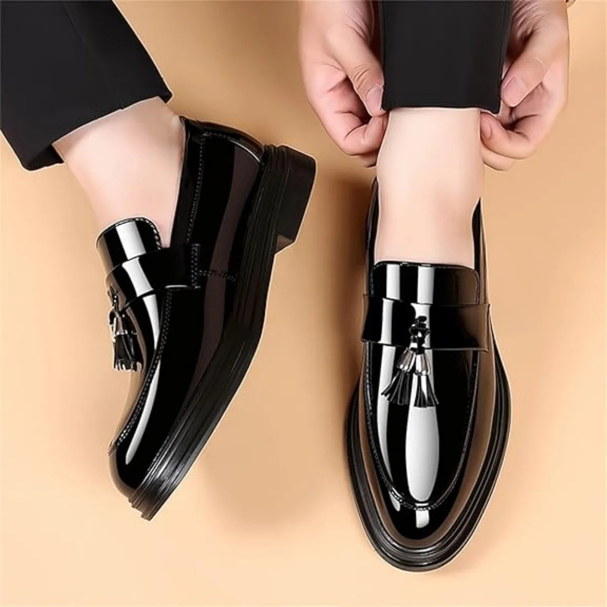 Men's Tassels Patent Penny Slip On Loafers For Formal Business