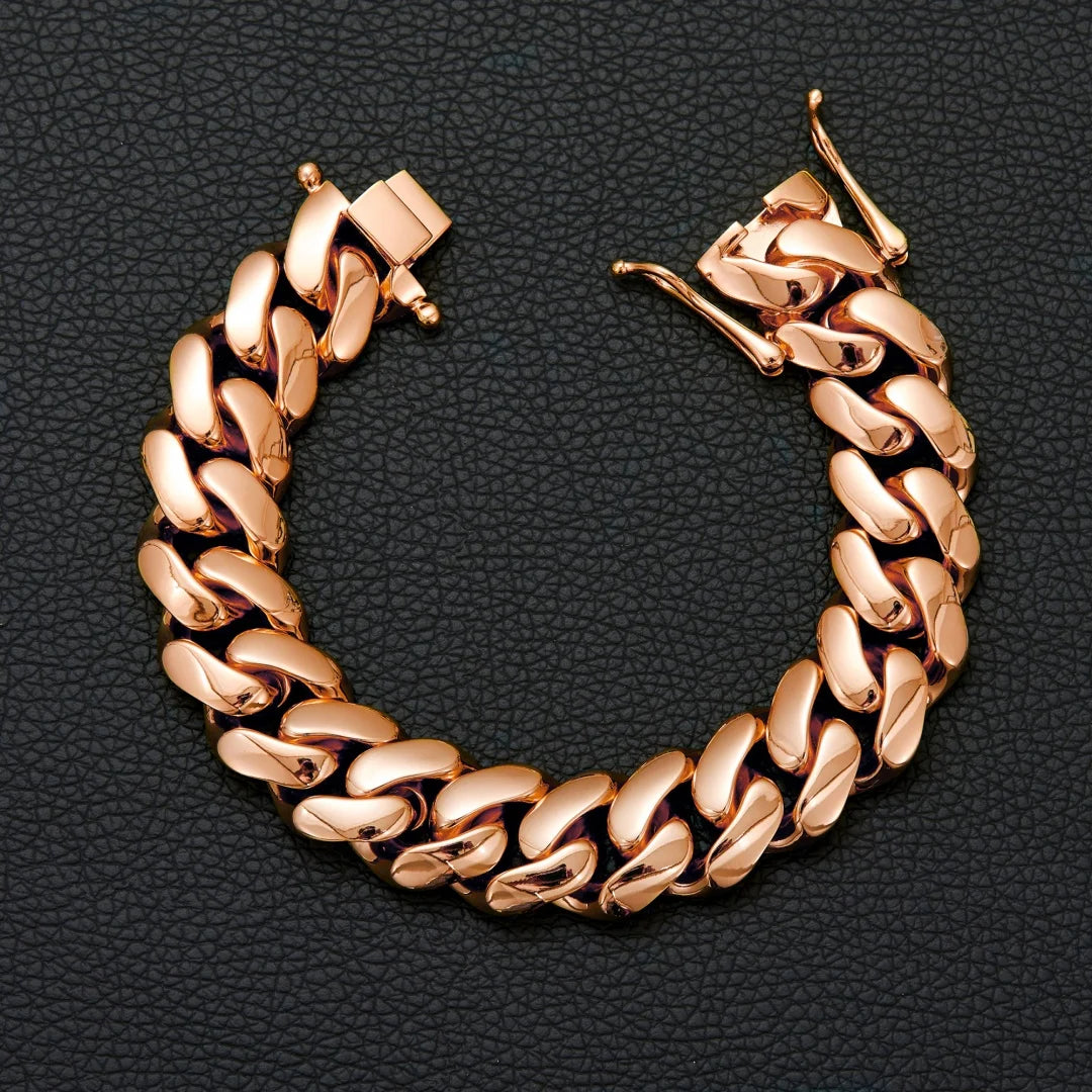 14-22mm Hip Hop Bling Rose Gold Color 316L Stainless Steel Dense Cuban Miami Link Chain Necklaces for Unisex Rapper Jewelry(1PC)