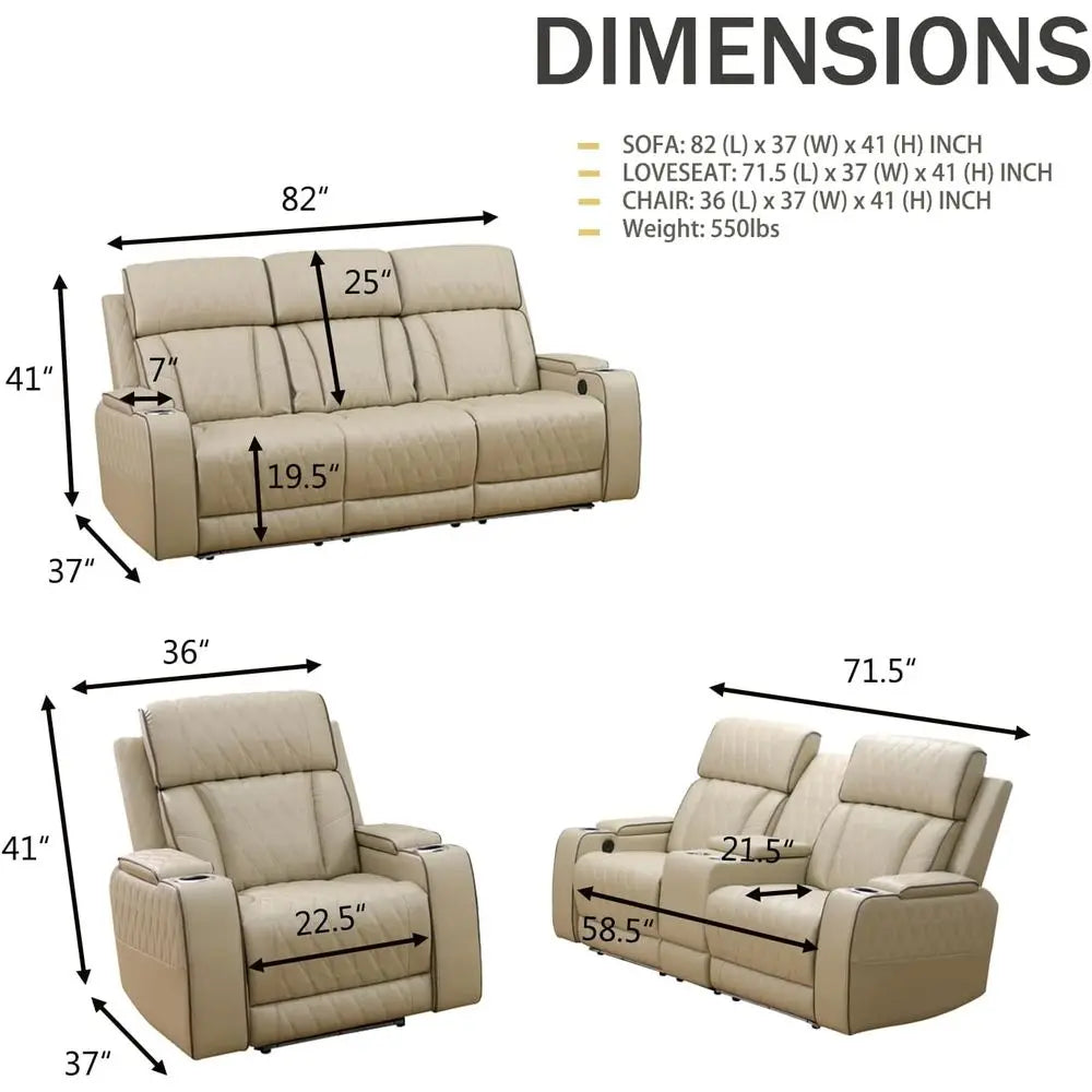 Three-Piece Reclining Sofa Set With LED Lighting And USB Ports