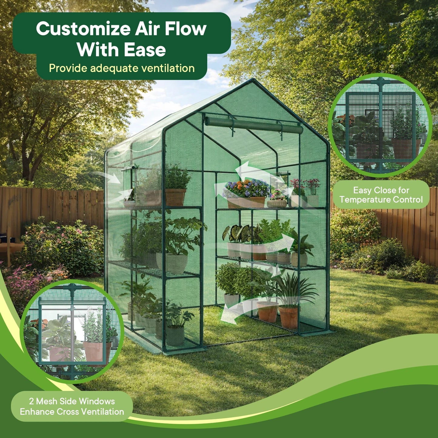 JHK Portable Walk In Greenhouse With Screen Windows For Outdoor Plants