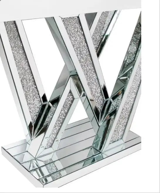 Mirrored Console Table With Crystal Accents Modern Glam Design