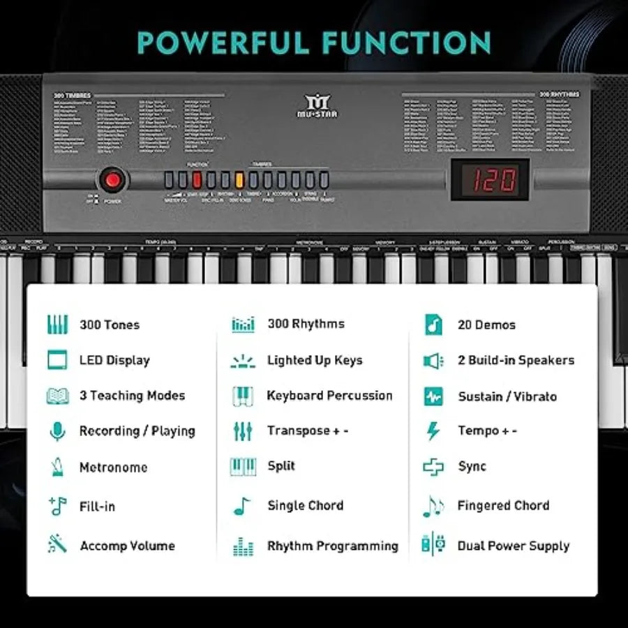 Beginner 61 Key Electric Keyboard With Lighted Keys And Stand