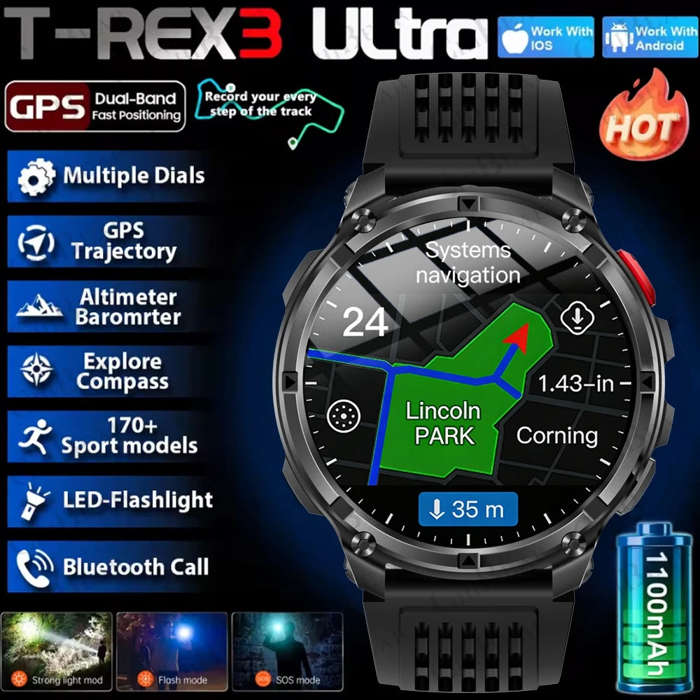 T-Rex3 Pro Smartwatch GPS 5ATM Waterproof Outdoor Military Tracker