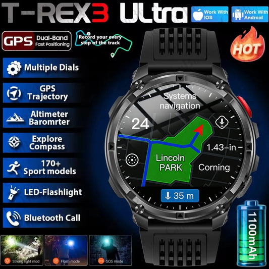 T Rex3 Pro Smartwatch GPS 5ATM Waterproof Outdoor Compass Tracker