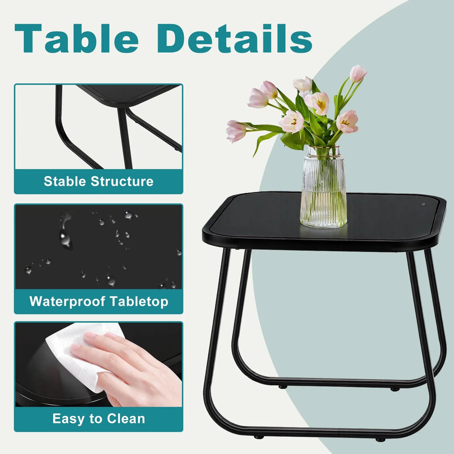 JHK Patio Furniture 3 Piece Set With Table Mesh Back