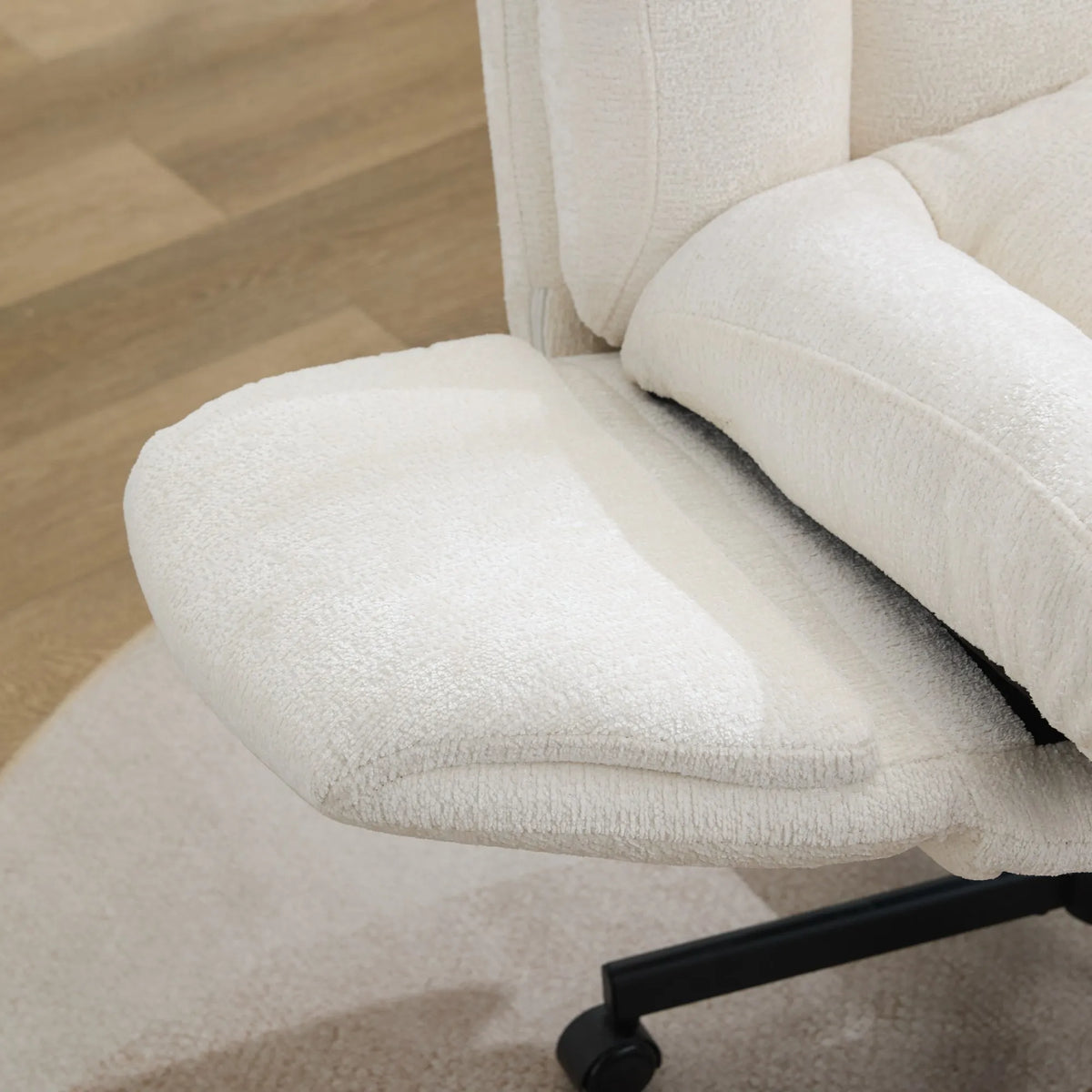 Modern Chenille Swivel Office Chair, Height Adjustable Desk Chair with Convertible Armrests, Double Cushioned Task Chair for Home Office Study Vanity, Cream Beige