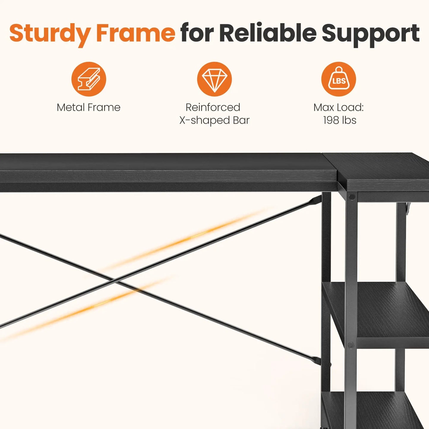 JHK 47 Inch L Shaped Desk with Storage Shelves