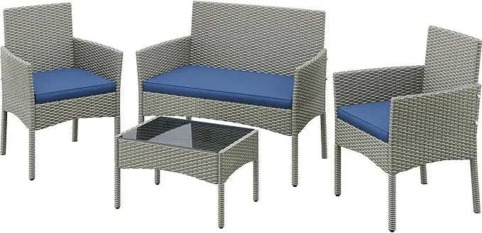 XIUWO 4-Piece Patio Conversation Set With Glass Table