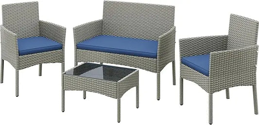 XIUWO Outdoor Patio Furniture Set Four Pieces Rattan Loveseat