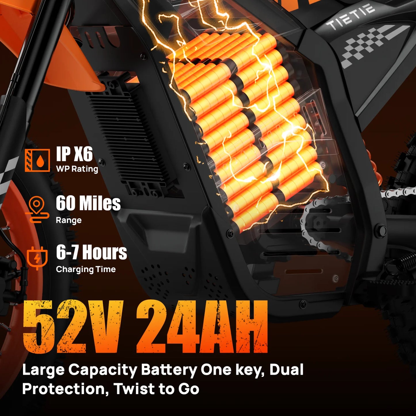 Urlife E2 Electric Bike 3000W Peak 52V Battery Ebicycle