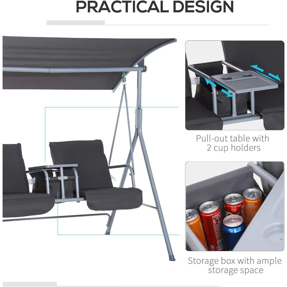 Two Person Porch Swing With Stand And Canopy Cushions For Patio