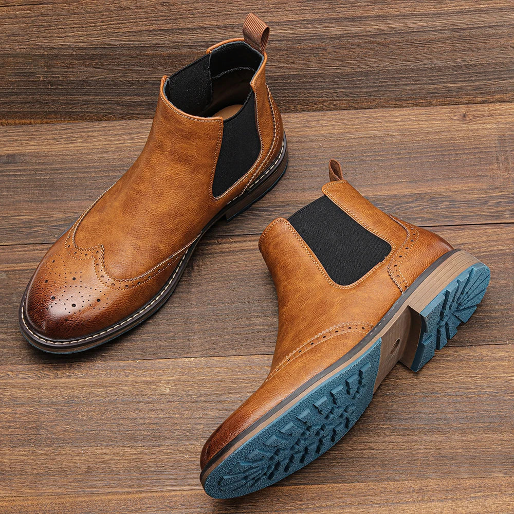 Hecrafted Men Chelsea Ankle Boots Leather Comfort Slip Resistant
