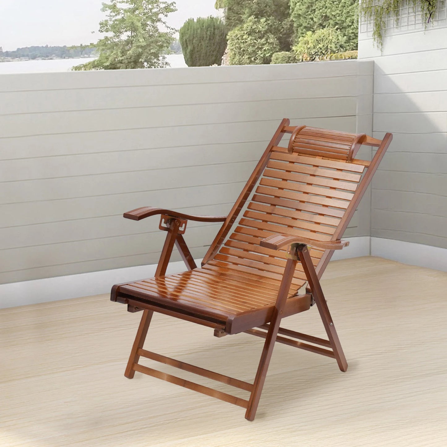 Bamboo Folding Lounge Chair With Adjustable Backrest
