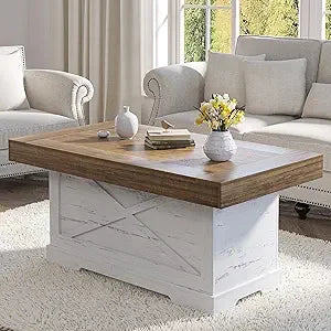 Rustic Coffee Table With X Design Pedestal For Living Room