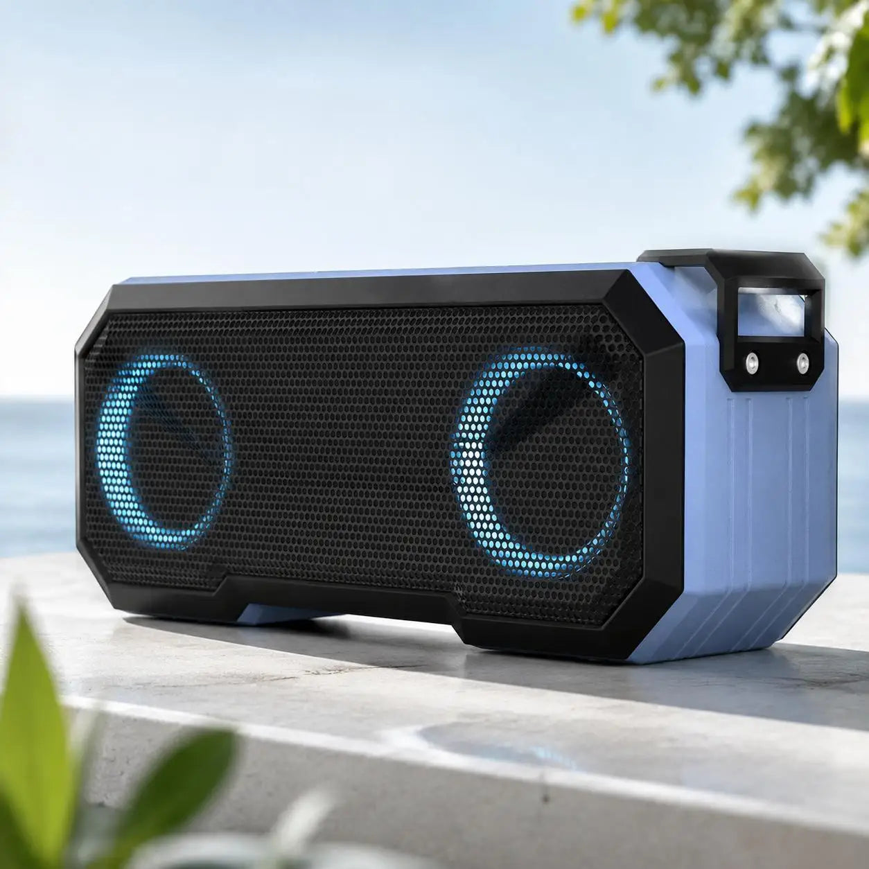 Portable Bluetooth Speaker Wireless LED Flash Light TWS Bass Stereo IPX7 Waterproof Loudspeaker FM Radio 12 Hours Playtime Subwoofer Outdoor Boombox for Pool Beach Party Camping Travel Smartphone Compatible