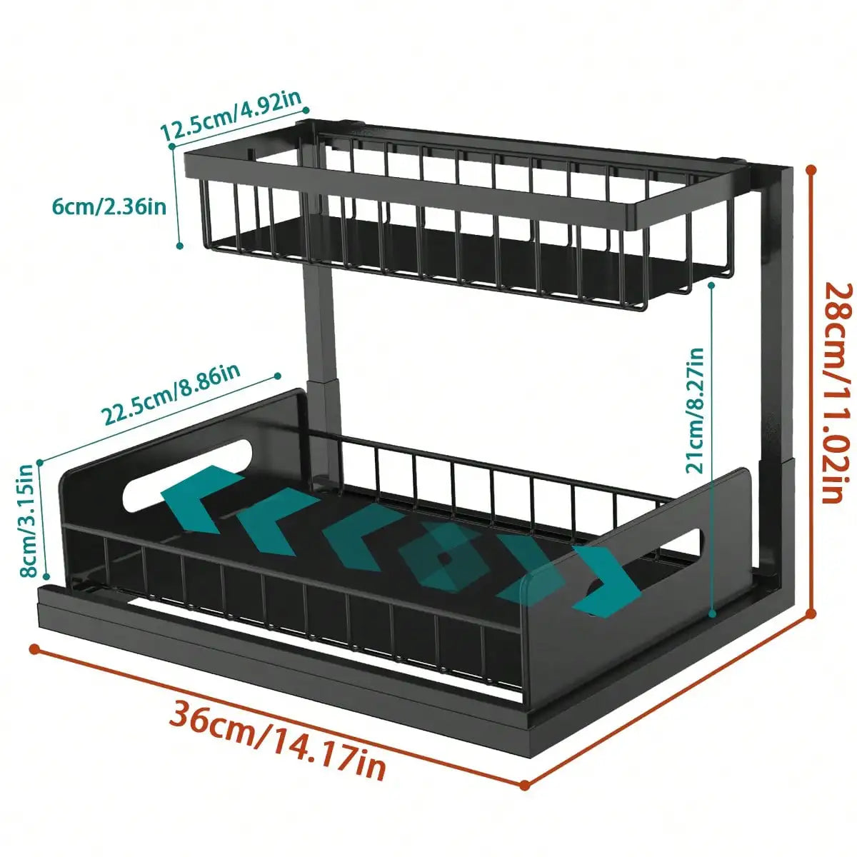 Under Sink Organizer Rack 2 Tier Under Sliding Cabinet Basket Organizer Drawer , Multi-Purpose Under Sink Storage For Bathroom Kitchen Desktop (Black)