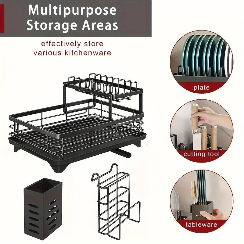 AEHOME Expandable 2 Tier Metal Dish Drying Rack