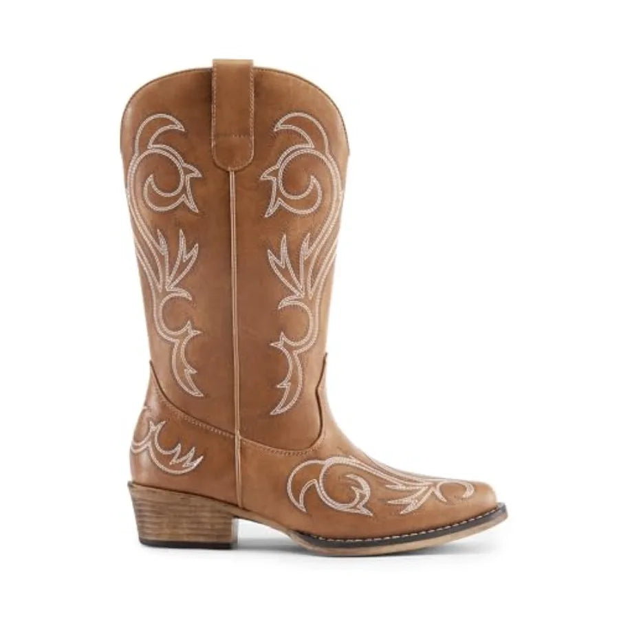 Mid Calf Women's Embroidered Square Toe Western Cowboy Boots