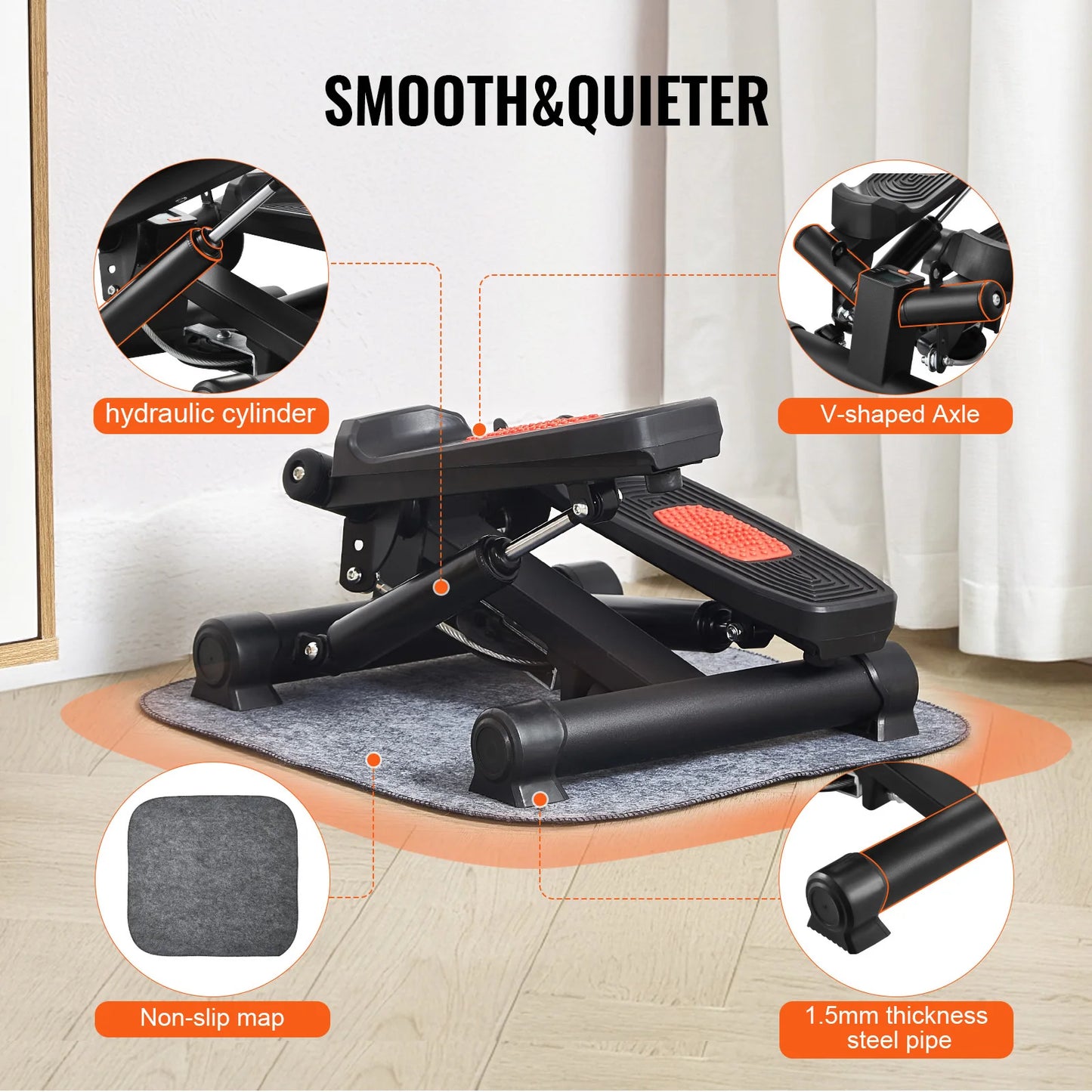 VEVOR Stair Stepper for Exercise at Home Hydraulic Fitness Twist Stepper with Resistance Bands LCD Monitor 330 LBS Capacity