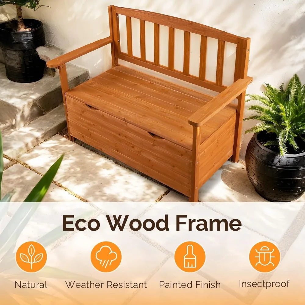 Outdoor Wood Storage Bench With Seating For Deck And Garden