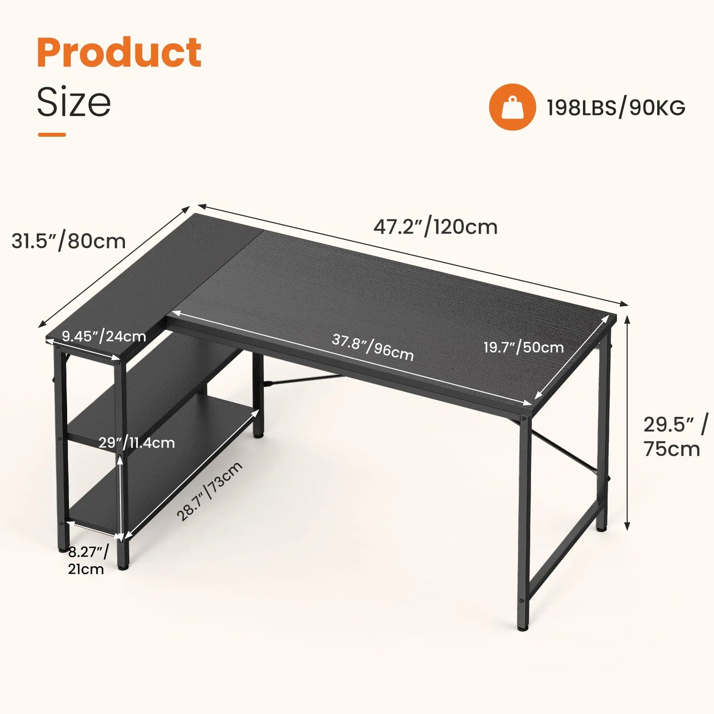 JHK 47 Inch L Shaped Desk with Storage Shelves