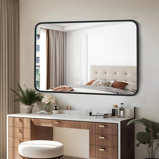 JHK Modern Vanity Mirror With Matte Metal Frame Wall Mount