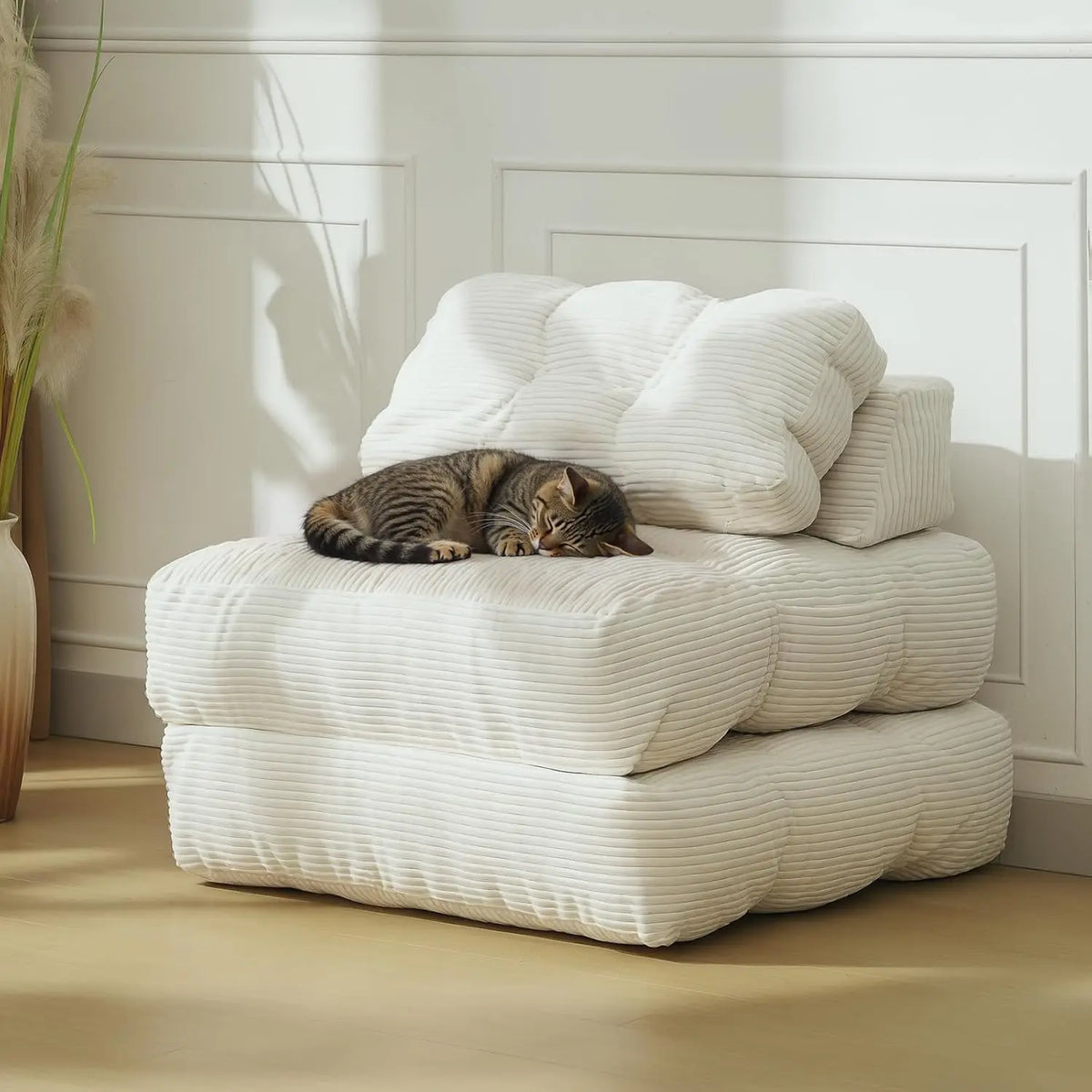 HiMiss Modern Foldable Sofa Bed With Soft Fabric Upholstery