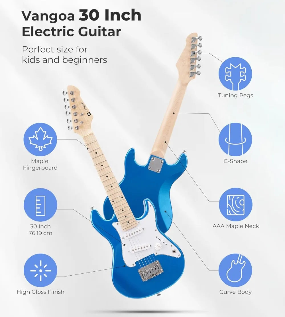 30 Inch Kids Electric Guitar Beginner Kit with Amp, Bag, Strap, Tuner, Capo, Picks, Cable (Blue)