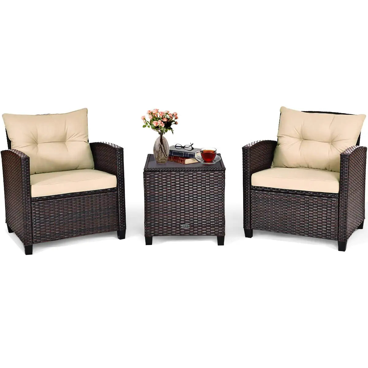 Rattan Wicker Outdoor Patio Sofa Set With Washable Cushions And Tempered Glass