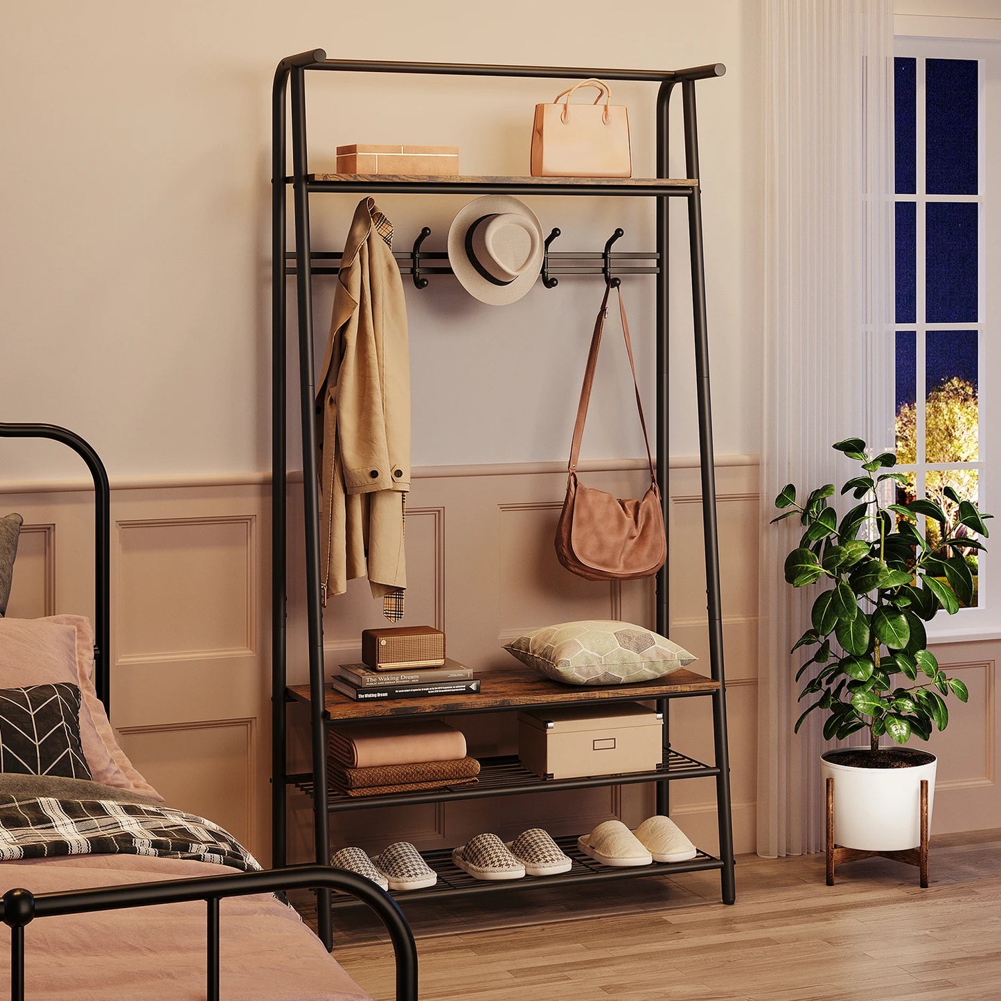 TWISTER.CK Coat Rack Shoe Bench 4 In 1 Hall Tree With Steel Frame